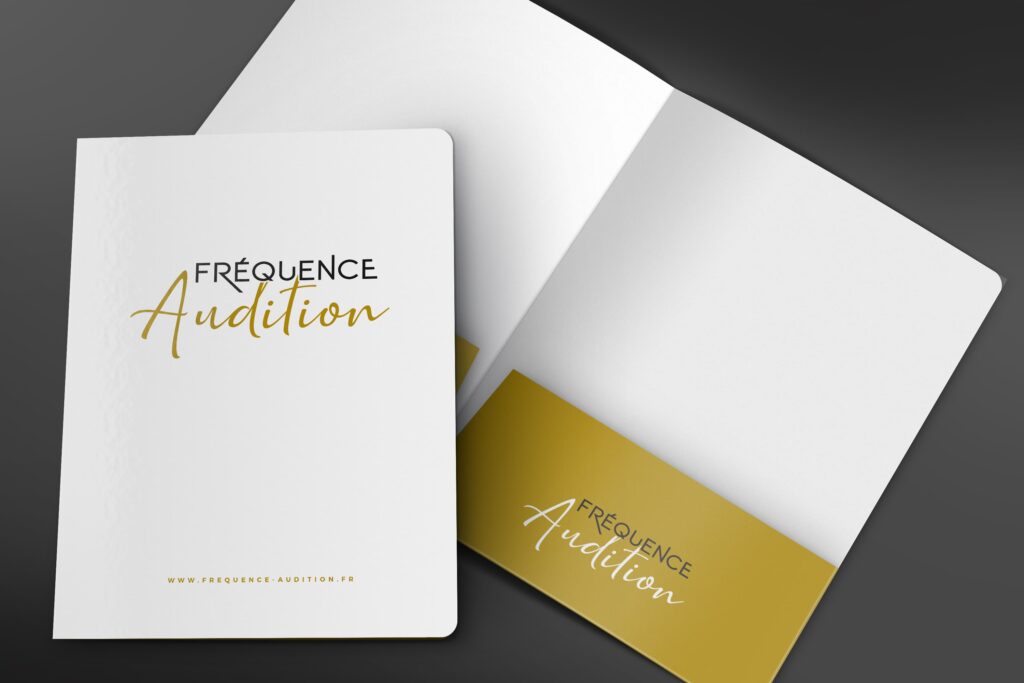 Identité visuelle et supports imprimés pour Fréquence Audition 3 Pochette et documents d'information Fréquence Audition par JLS Studio