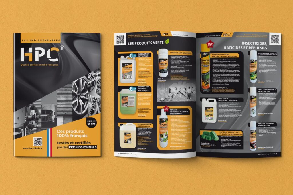 Packaging et catalogue produits d'entretien pour HPC 2 Catalogue produits HPC mis en page et imprimé par JLS Studio