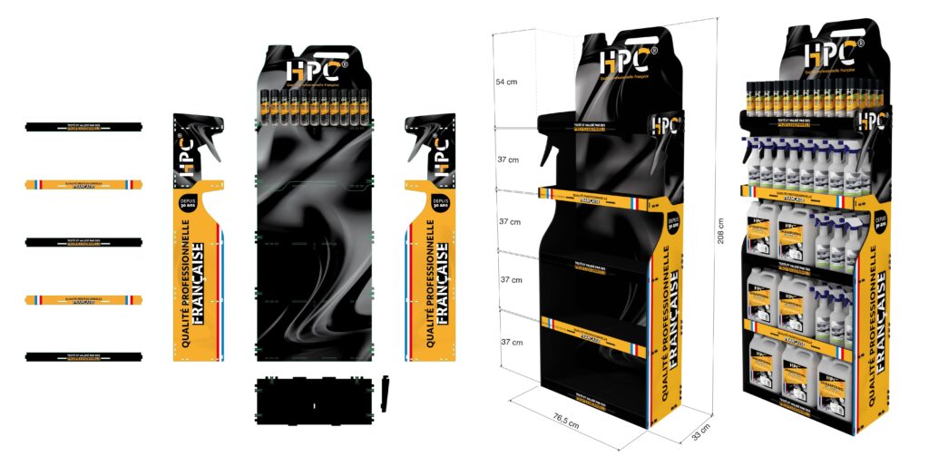 Packaging et catalogue produits d'entretien pour HPC 3 Présentoir de vente HPC réalisé par JLS Studio