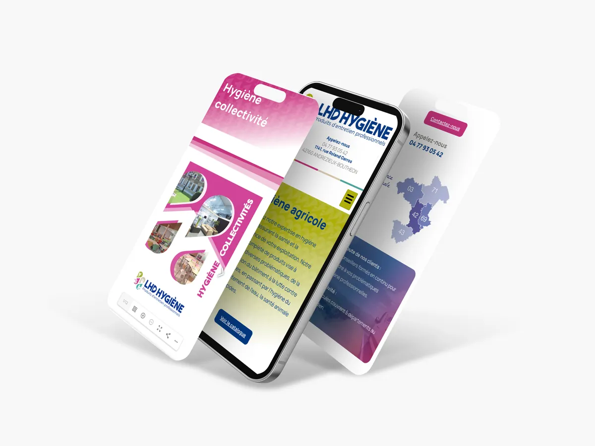 Site internet LHD Hygiène affiché sur mobile, réalisé par JLS Studio